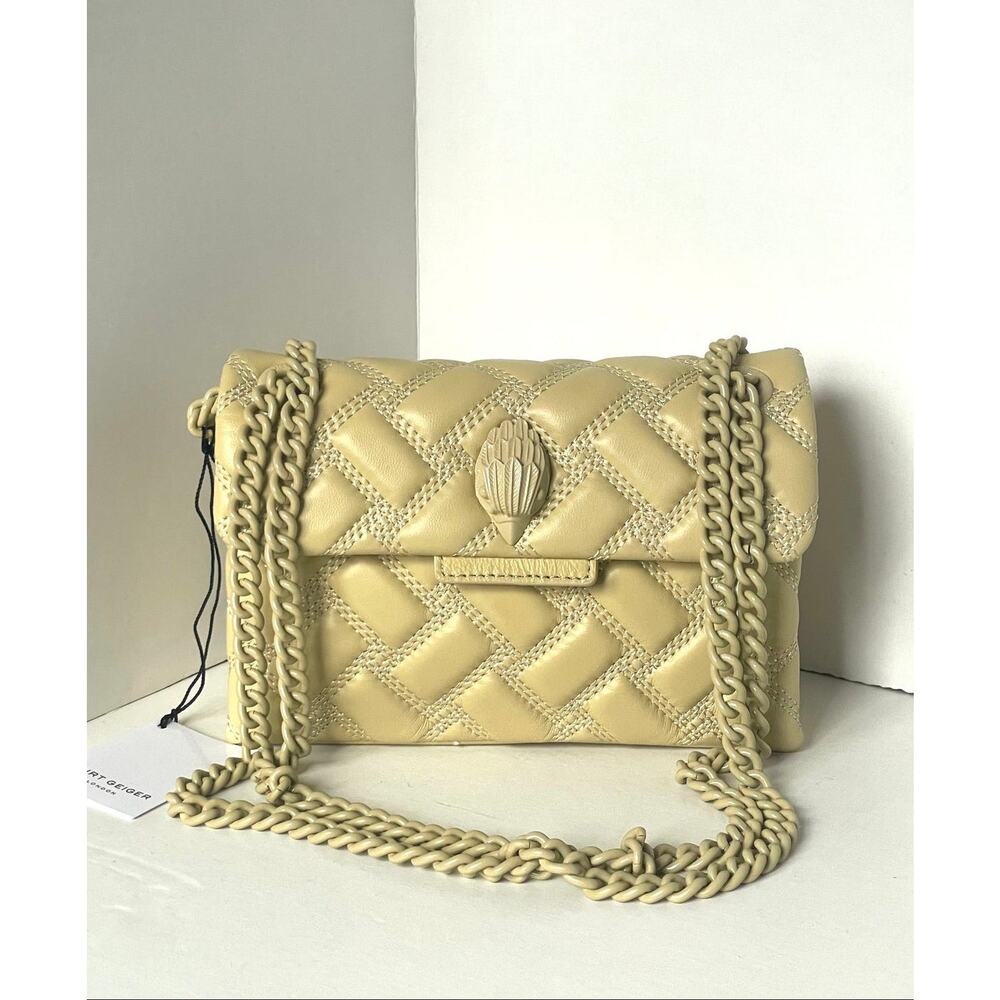 Kurt Geiger Mini Kensington Drench Leather Quilted Yellow Crossbody Bag